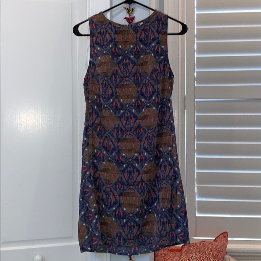 Shift dress- blue orange pattern (size small)